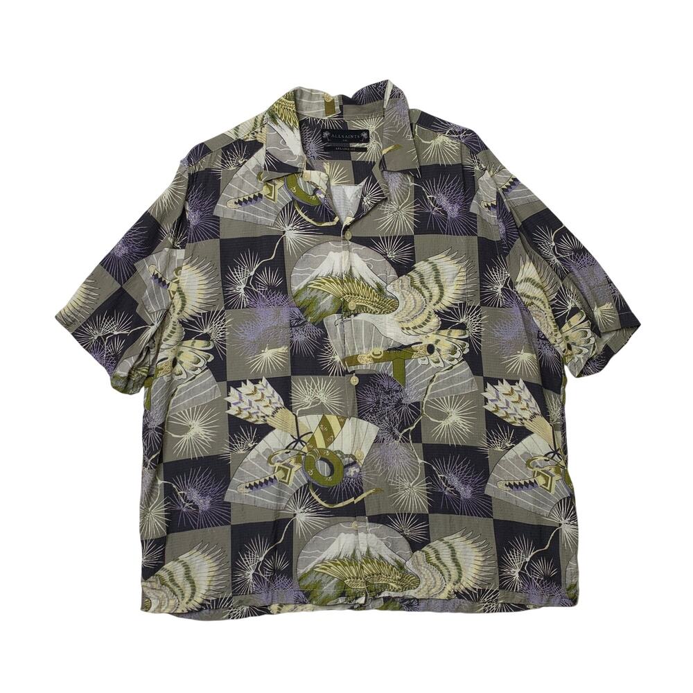 AllSaints Shirt Mens 2XL Relaxed Fit Sebastian Short Sleeve Camp Japanese Crane